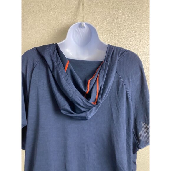 Athleta Womens Navy Blue Uppercut Short Sleeve Hoodie Size Large Athleisure - Picture 8 of 16